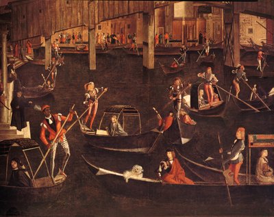 Gondolieri sul Canal Grande, dettaglio da Il Miracolo della Reliquia della Vera Croce sul Ponte di Rialto, 1494 da Vittore Carpaccio
